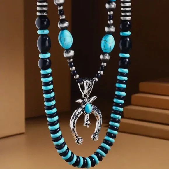 Turquoise and Silver Two Layer Necklace Set NWT - Picture 7 of 8